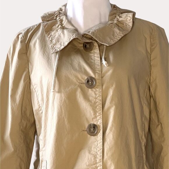 J Crew Jacket Button Front Ruffle Collar Khaki Tan 6 bv - Picture 3 of 6